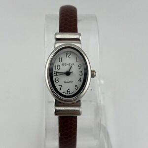 Geneva Watch Women 19mm Silver‎ Tone Brown Bangle Band- New Battery